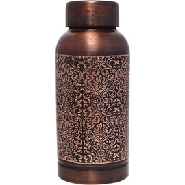 ANCIENTIMPEX Pure Copper Water Bottle Beautiful Floral Pattern For Ayurveda Health Benefits - 600 Ml (20.28 US Fl Oz)