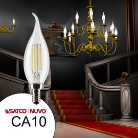 Satco 5.5CA10/LED/930/CL/120V/E12 - Part Number S21305-5.5 Watt LED Candelabra Bulb with Clear Finish, 90 CRI, 3000K Soft White, 120 Volt (24 Pack)