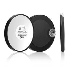 Josojoou 30X Magnifying Mirror 3.5In Magnified Makeup Mirror Travel Makeup Mirror with Suction Cup and Tweezers for Makeup, Shaving, Blackhead Blemish Removal (Black - 30x)