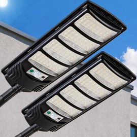 Solar Street Lights Outdoor Waterproof, LED Dusk to Dawn Solar Light, Flood Lights with Motion Sensor and Remote Control, for Exterior Wall, Patio, Yard, Deck, Garden,Parking Lot Lights(2-Pack)