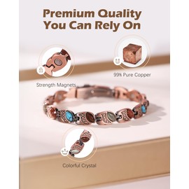 Jeracol Pure Copper Bracelets for Women, Ultra Strength Magnetic Bracelet with 3800 Gauss Magnets & Natural Turquoise & Stones, Adjustable, Jewelry Gift
