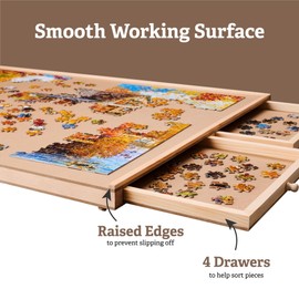 Rotating Wooden Puzzle Board for with 6 Storage Drawers & Protective Cover – Jigsaw Puzzle Table - for Adults & Families Home Entertainment & Puzzle Building (1500 Piece Puzzle Board)