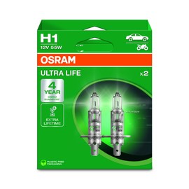 OSRAM ULTRA LIFE, H1, halogen headlight lamps, Hanging folding box (2 lamps), white