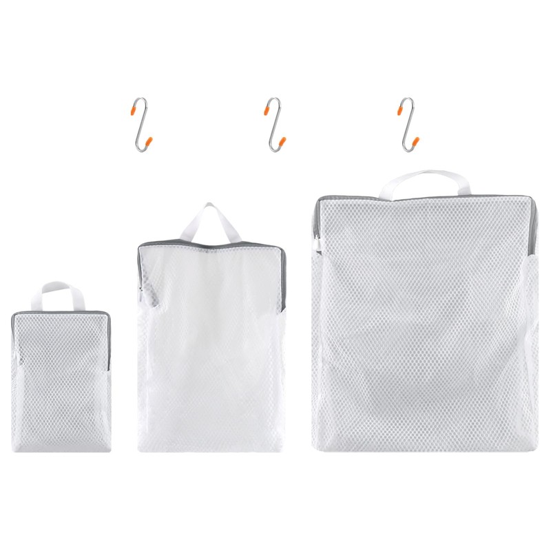 3Pcs Hanging Laundry Bags with S Hooks, 3 Different Size,
