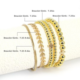 5 Pcs Gold Bracelet for Women,18K Gold Plated Beaded Bracelets Gold Stretch Bead Ball Bracelet Stack Set,Clover Bracelet Gold Cross Bracelet for Women Jewelry for Gifts(7.25in,style D)