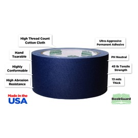 BookGuard 2 Inch Book Repair Tape, Premium Book Binding Tape for Book Repairs, Ideal Addition for Library Supplies - 15 Yard Roll, Navy Blue Cloth Tape