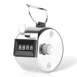 HCFGS Clicker Counter,Metal Hand Tally Counter Clicker Pitch Counter with 4 Digit Display,One Hand Counter Clicker Digital Counting for Knitting,Golf,Coaching and Row-Silver