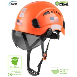 GREEN DEVIL Safety Helmet Hard Hat with Visor Chinstrap Adjustable Lightweight Vented ABS Work Helmet for Men and Women 6-Point Suspension ANSI Z89.1 Approved Ideal for Industrial & Construction