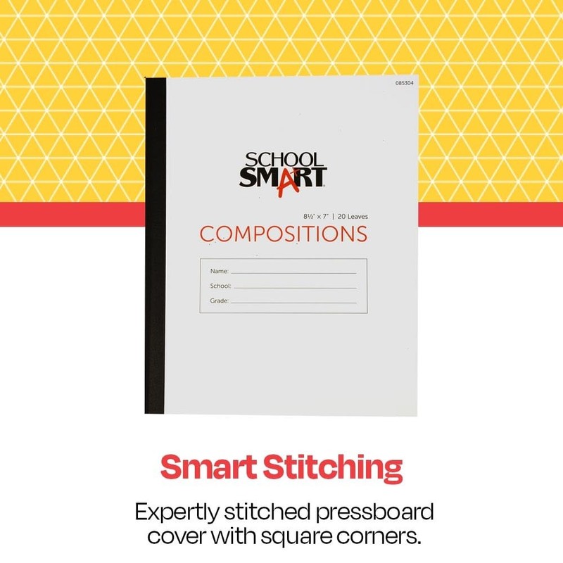 School Smart Stitched Cover Composition Book, Red Margin, 8-1/2 x