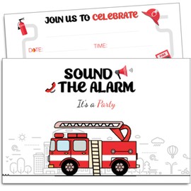 XIAOPNN Firetruck Birthday Party Invitation for Boys, 30 Cards With 30 Envelopes, 5x7 Inches.