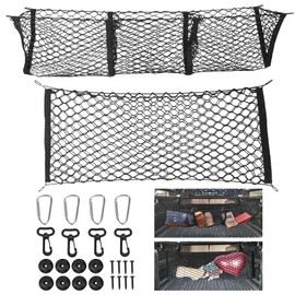 Gluebar Three Pocket Cargo Net and Automotive Cargo Net Stretchable-Cargo Storage Mesh Net Truck Bed Grocery Holde. (Double-Layer Vertical + Triple-Barrier Mesh)