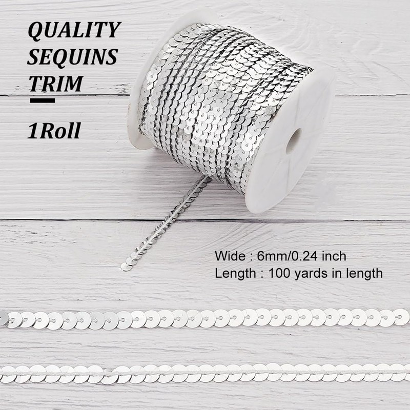 OLYCRAFT 100 Yards/91.5M Elastic Sequin Trim Metallic Stretch Sequin Trim