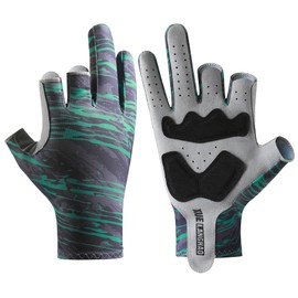 SUJAYU Fishing Gloves Men & Women, Anti-Slip Paded Kayak Gloves Sailing Gloves, 3-Cut Fingers UV Fishing Gloves Fly Fishing Accessories (Green, Large/X-Large)