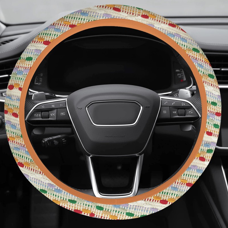 Boho Steering Wheel Cover for Women, Colorful Cute Woven Cloth,