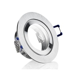 IP44 Aluminium Recessed Spotlight – Brushed Aluminium Bi-Colour – Round – Suitable for Bathroom/Wet Rooms – Not Swivelling – Ceiling Spotlight – Recessed Lamp – for LED GU10 and LED MR16/GU5.3