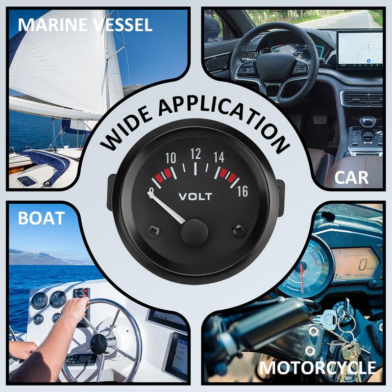 Crumye 12V Universal Car Voltmeter of 52mm/2in Diameter 8-16V Measurement