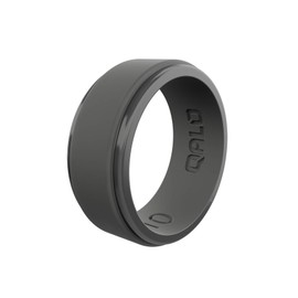 QALO Men's Rubber Silicone Ring, Polished Step Edge Rubber Wedding Band, Breathable, Durable Rubber Wedding Ring for Men, 9mm Wide 2mm Thick, Charcoal, Size 13