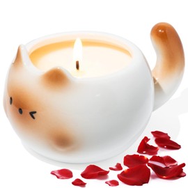 ATOMAKER Rose Scented Candle, 17oz Aromatherapy Soy Candle for Home, Relaxation & Stress Relief, 25 Hour Burn Time – Unique Gift for Women & Mom, Cat Lovers, Housewarming, White