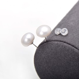 13-14MM Freshwater Cultured Half Round Button Pearls Stud Earrings, Sterling Silver Earrings for Women