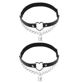 alisikee Leg Garter with Key Chains, Elastic Punk Heart Thigh Garters for Women, Black, 1 Pair