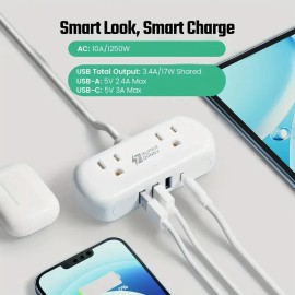 Super Danny Surge Protector Power Strip 2 Outlets 3 USB 1 USB-C Charging Ports - White - White