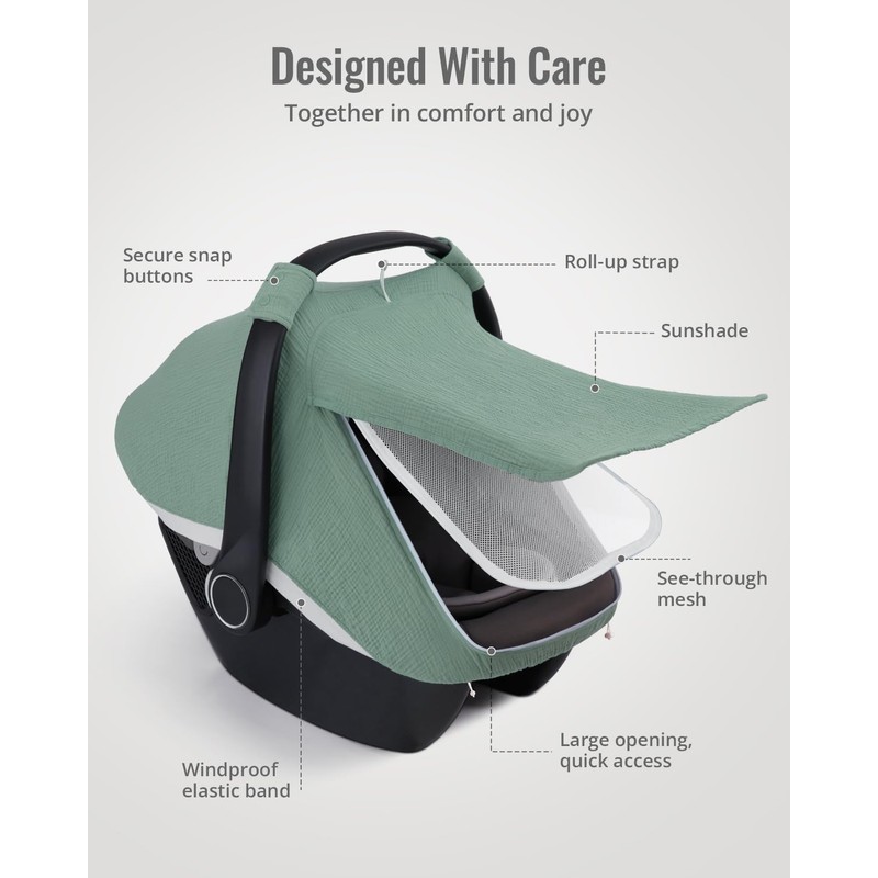 Blissful Diary Baby Car Seat Cover, Extra Large Mesh Window,