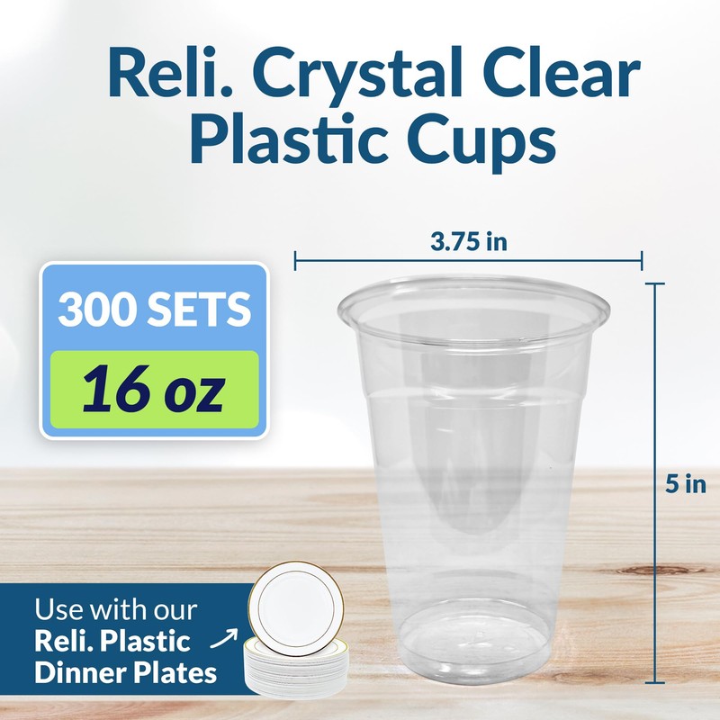 Reli. Plastic Cups, 16 oz (300 Cups Bulk)