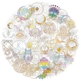 50Pcs Fantasy Celestial Stickers, Aesthetic Cosmic Moon Stickers Pack for Scrapbook, Journal, Water Bottles, Laptop, Computer, Skateboard, Luggage, Phone, Waterproof PET Transparent Decals