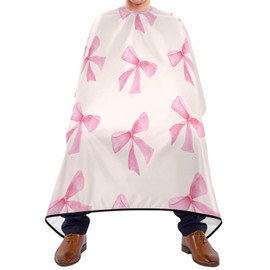 Burbuja Pink Bow Barber Cape, Hair Cutting Cape with Adjustable Neckline Waterproof Polyester Salon Barber Cape for Unisex Adult