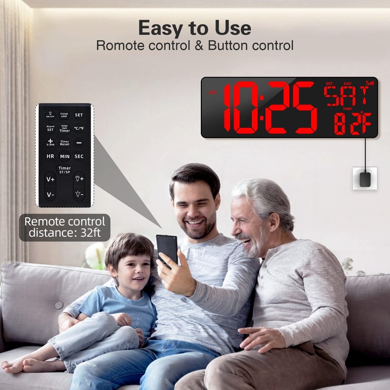 XREXS Large Digital Wall Clock WiFi Sync, 16.5 in Large