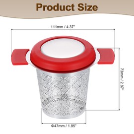 sourcing map 1 Pcs Tea Infuser Filter with Lid, Mesh Loose Tea Steeper, Stainless Steel Tea Strainer with Handle for Brew Loose Leaf Tea, Red