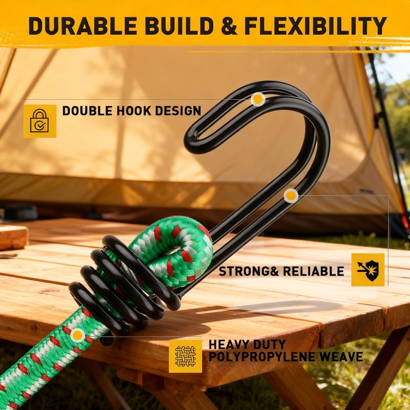 Bungee Cords Heavy Duty Outdoor: 20 Pcs Premium Rubber Bungee