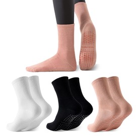 Viiotu Pilates Socks Women with Grips, Reformer Pilates Grip Socks Yoga Socks, Gym Socks for Dance, Training, Barre, Fitness, Workout (AU, Alpha, One Size, Regular, Regular, 3 Pairs, White Black Pink)