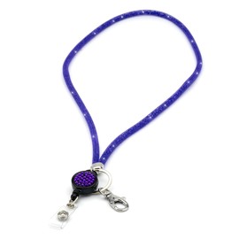 CKB LTD Purple Sparkle Lanyard Rhinestone Glitter Crystal Gems Neck Strap with Swivel Metal Clip and Sparkly Bling Retractable reel ID Badge Holder Clip 1pc