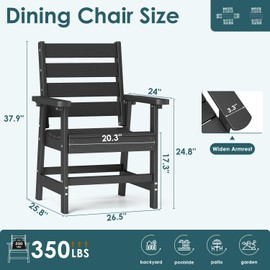 IVY&LANE Outdoor Dining Chair | HDPE | Black | All Weather | Arm Chairs | Patio Furniture | for Poolside Lawn Garden Backyard