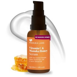 Suero de vitamina C para cara y cuello con ácido hialurónico, miel de manuka y aceite de almendras dulces | Fórmula a base de plantas | Cuidadosamente