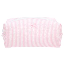 Cozy Makeup Bag Travel Cosmetic Bag for Women Soft Toiletry Bag Aesthetic Makeup Organizer Portable Large Zipper Pouch for Skincare Beauty Accessories Brushes Stripe Pink