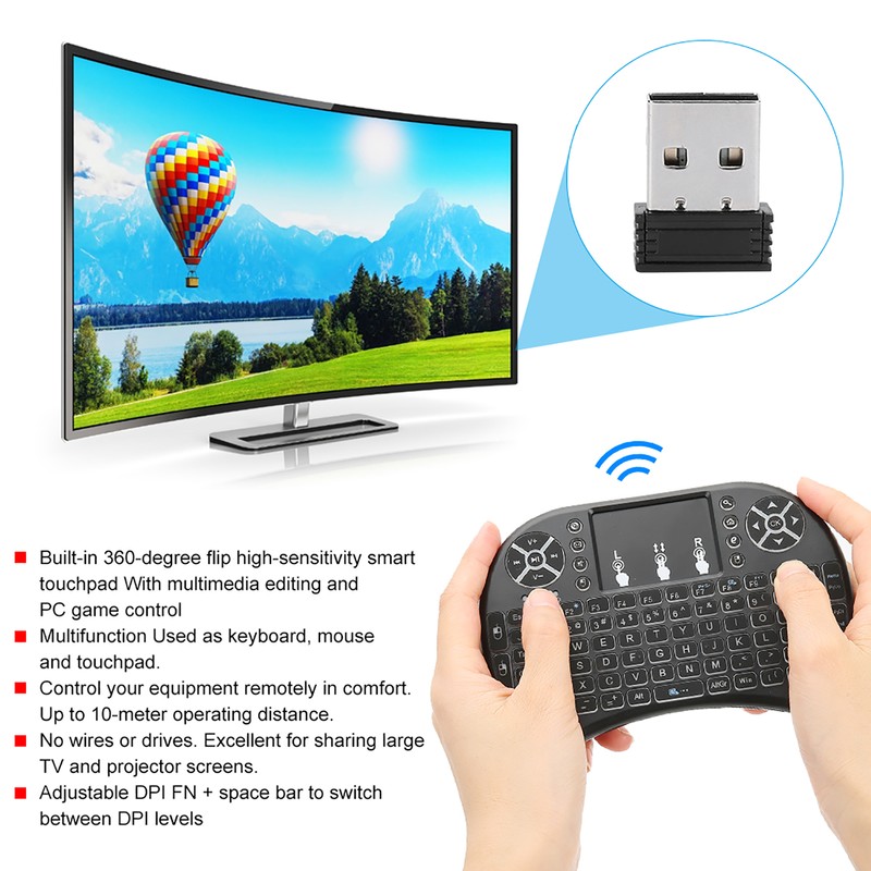 Mini Wireless Keyboard Backlit Black 2.4G RF 10-Meter Working Distance