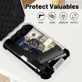 Portable Gun Safe for Handgun, Portable Lock Box for Guns and Valuables, Includes Lock Box, Security Cable, Small Single Safe for Travel, Office, Bedside, Camping, White