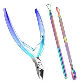 Nagelhautschieber,Nagelzange,3 Stück Nagelhaut Schiebe Set & Nagel,Nagelhautschieber Edelstahl,Bunt Farbverlauf