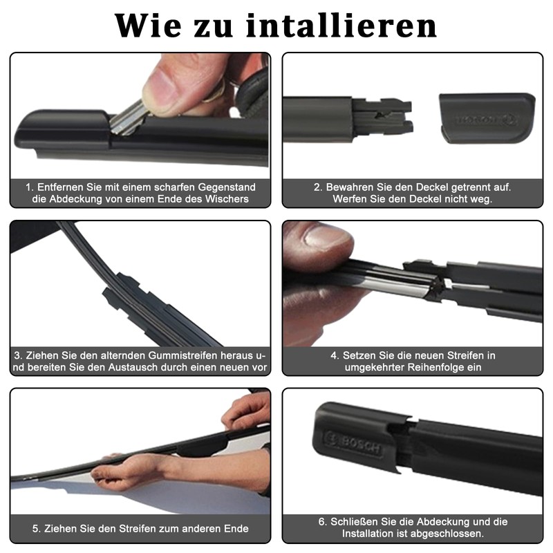 Pack of 4 80 cm Windscreen Wipers Rubber, Universal Car