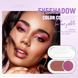 BEUKING Glitter Eyeshadow, Two Tone Eyeshadow Powder Palette Long Lasting Pressed Shimmer Pearlescent Powder Cosmetics Fine Texture for Eye Makeup (#02 Green)