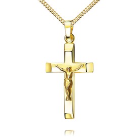 JEVELION Crucifix Pendant 333 Gold 8ct Cross Jesus Christ Pendant Necklace Pendant with Jewellery Case, With chain: length 45 cm