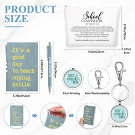 Sunnychic 5 Pcs School Counselor Appreciation Gifts 16oz Glass Cup Makeup Bag Leather Notebook Pen Keychain Back to School Gift for Mental Health Teacher Educator Psychologist Therapist(Blue)