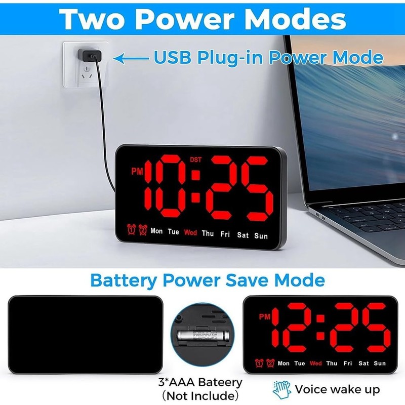 HiCOZZIE Digital Wall Clock, 9Inch LED Digital Clock Large Display