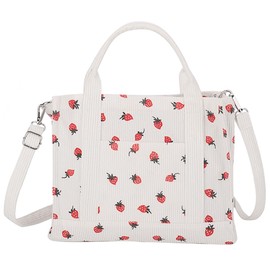 TIAASTAP Cord Tote Bag Aesthetic Small Handbag for Women Shoulder Bag Cord Hobo Bag with Zip School Bag Aesthetic Shoulder Bag Handbags with Many Compartments for Office Shopping, a01-strawberry