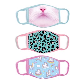 ABG Accessories Girls' 3-Pack Kid Fashionable Protection, Reusable Fabric Face Mask Age 3-7, Unicorn Design, 3 Count (Pack of 1)