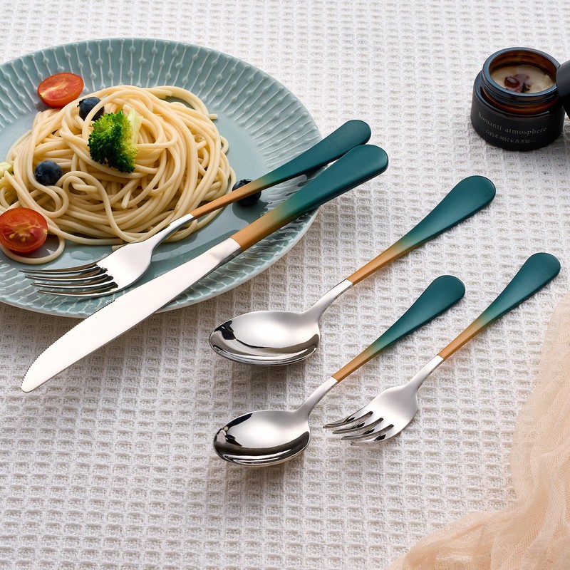 Lekoton 20 Piece Green and Orange 18/0 Flatware Utensil Set
