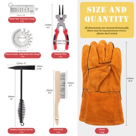 Hilitchi 6Pcs Welding Slag Removal Tool Set, 8inch Welding Pliers, Welding Chipping Hammer, Wire Brush Wire Scratch Brush and 2 Stainless Steel Metal Sheet Thickness Gauges