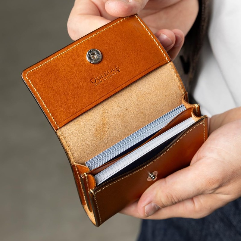 Greole Men's Business Card Holder, Genuine Leather, Pass Case, Card